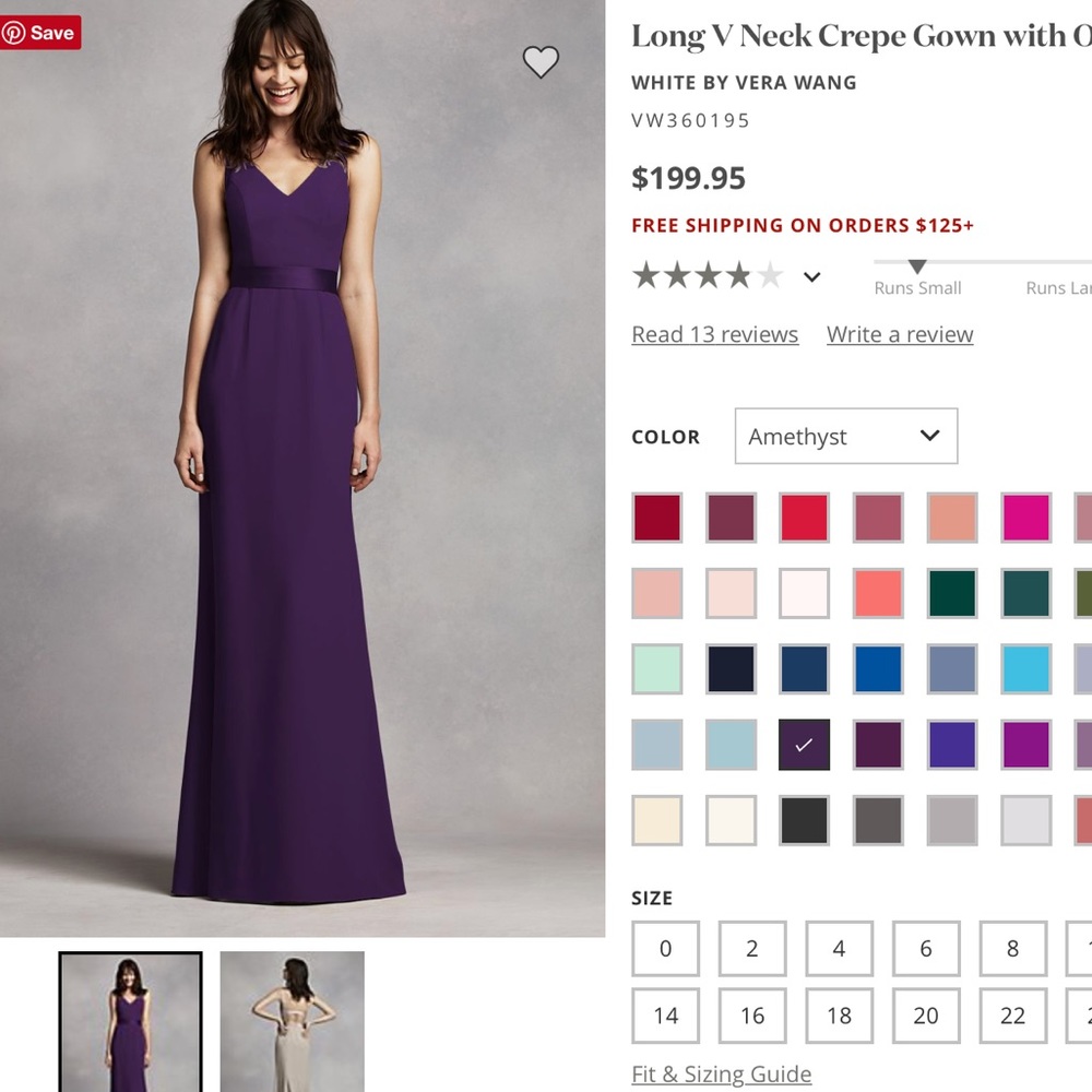 Brand new Vera Wang Long V Neck Crepe Gown